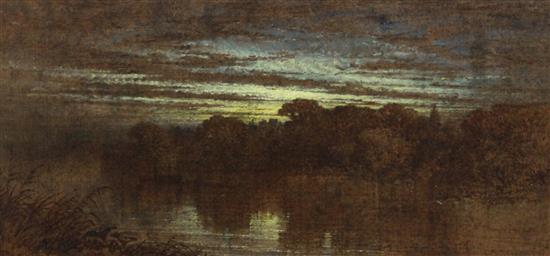 George F. Teniswood (fl.1856-1876) Twilight on the Avon, ruins of Kenilworth Castle in the distance 7.25 x 15in.